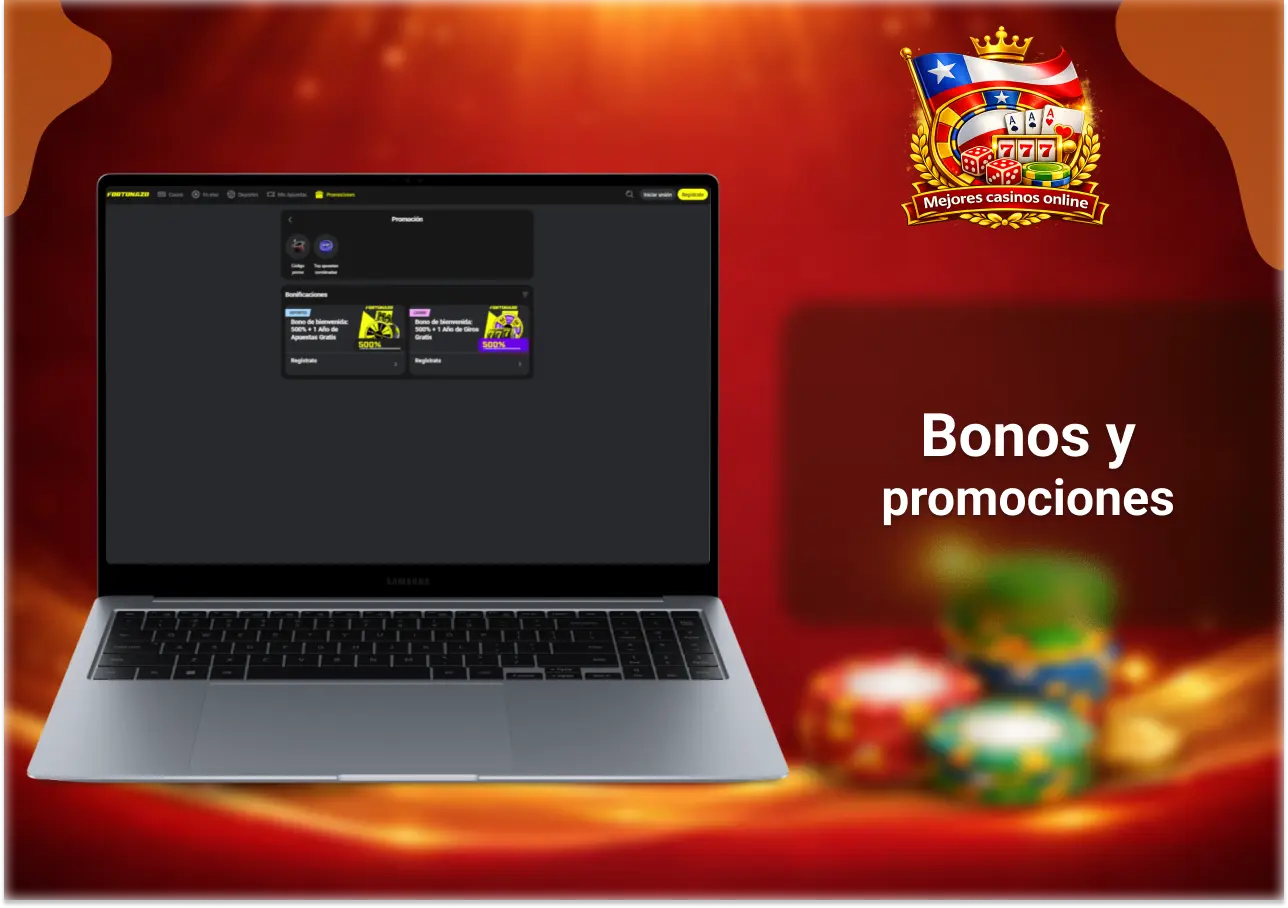 Bonos y promociones en Fortunazo Chile con ofertas de bienvenida y recompensas